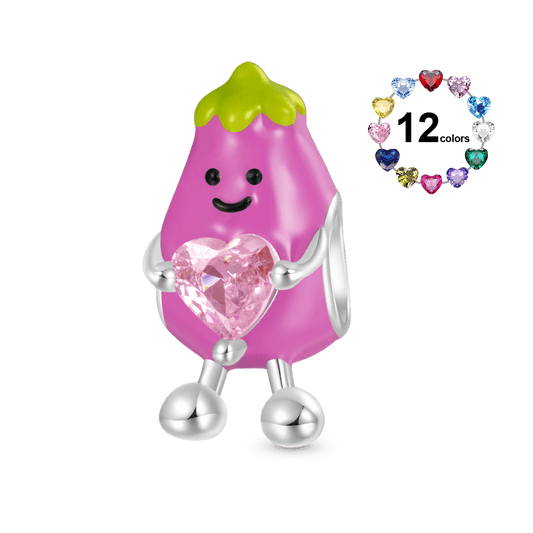 Gnoce Vivacious Vegetable Eggplant Embraces Birthstone Heart Charm_1