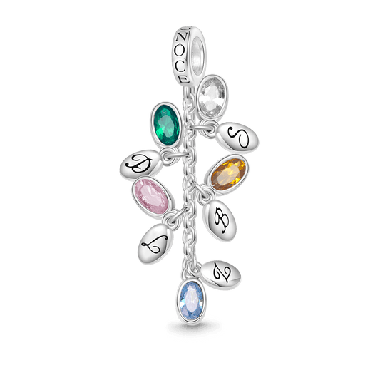 Gnoce Egg-shaped Birthstone Engravable Leaves Pendant Dangle Charm_1