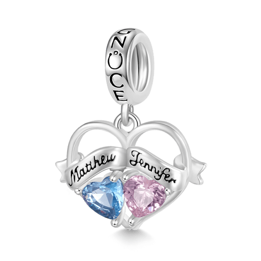 Gnoce Double Heart Engravable Name Birthstone Pendant Dangle Charm_1