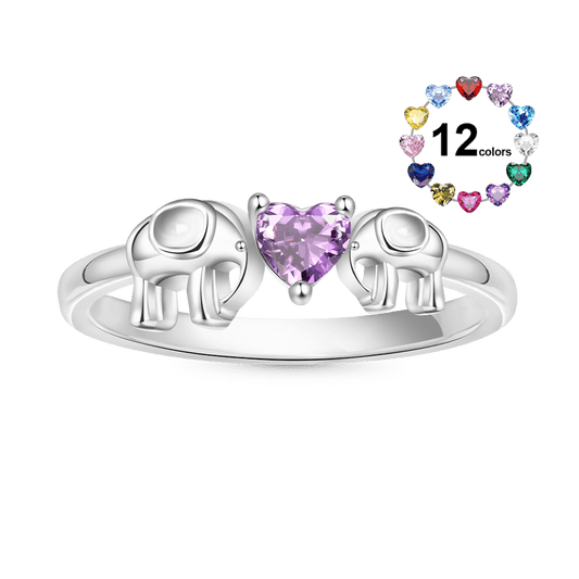 Gnoce Elephant Mother Love Child Heart Birthstone Ring_1
