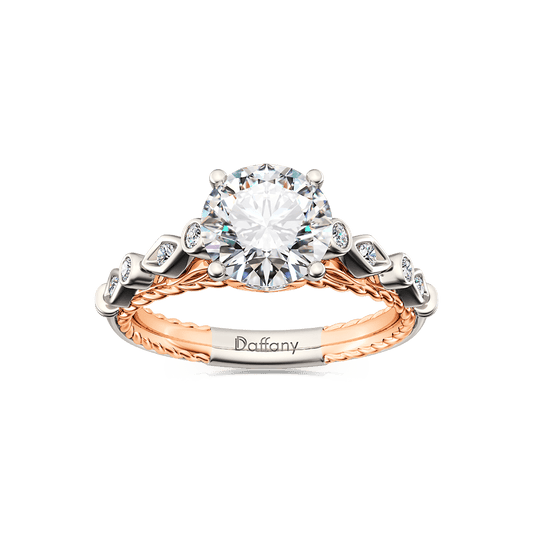 Round Gemstone Twisted Rope Vintage Engagement Ring Two Tone_1