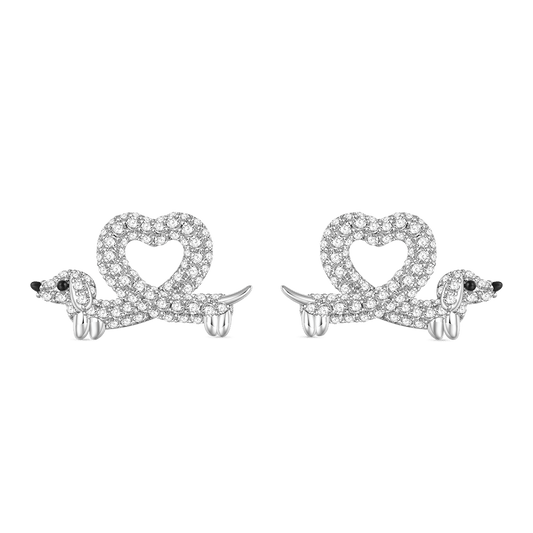 Gnoce Dachshund Heart Diamond Stud Earrings_1