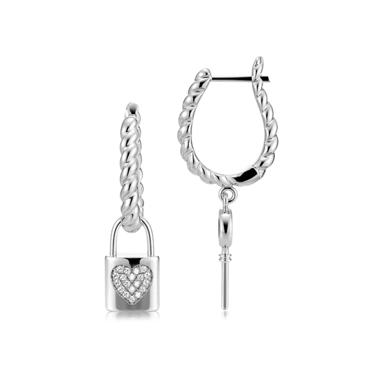 Gnoce Asymmetrical Lock & Key Twisted Rope English Lock Earrings_1