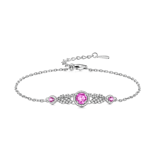 Gnoce Adjustable Pink Round Cut Three Stone Chain Bracelet_1