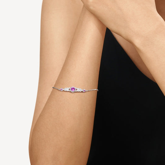 Gnoce Adjustable Pink Round Cut Three Stone Chain Bracelet_4