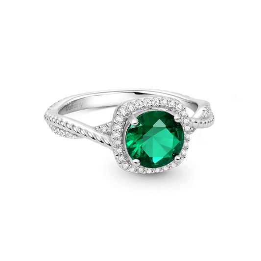 Gnoce Round Cut Green Halo Split Shank Engagement Ring_1