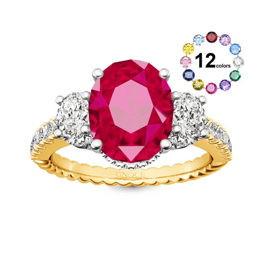 Gnoce Oval Three-stone Birthstone Ring_1