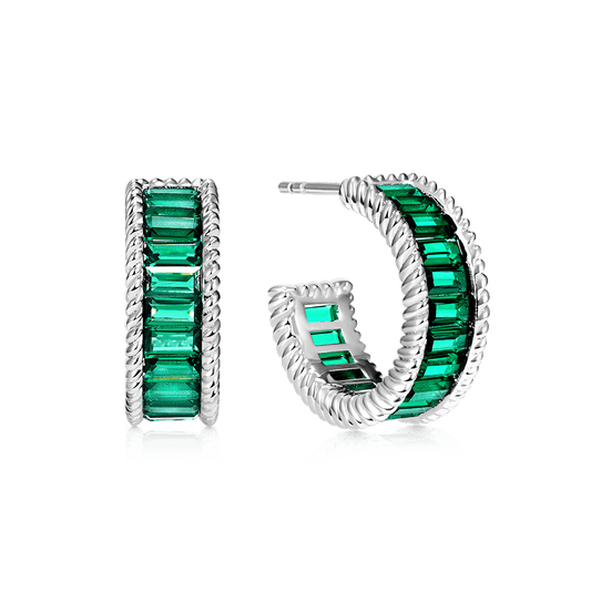 Gnoce Elegant Gemstones Paved Twisted Rope C Hoop Earrings_1