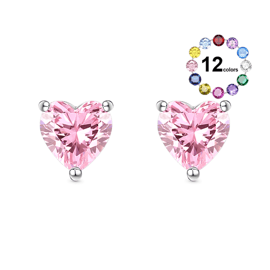 Gnoce Sparkling Heart Cut Birthstone Stud Earrings_1