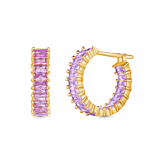 Gnoce Amethyst Baguette Cut Eternity Hoop Earrings_1