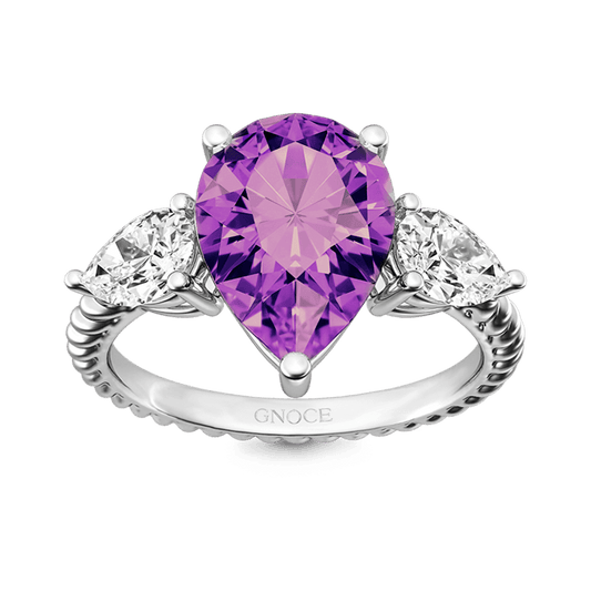 Gnoce Pear Amethyst Three-stone Twisted Rope Engagement Ring_1
