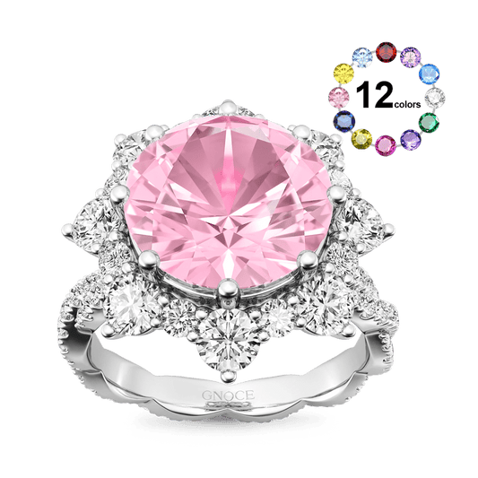 Gnoce Round-cut Cluster Halo Birthstone Ring_1