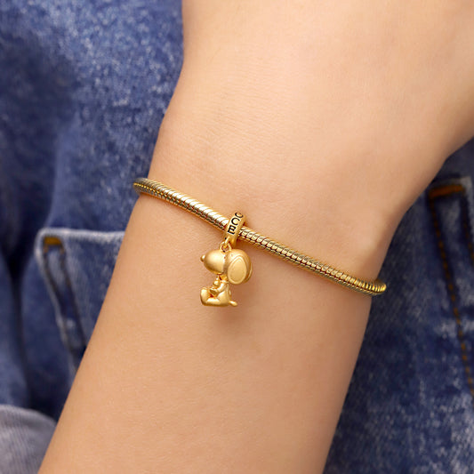 Gnoce 18k Gold Peanuts Snoopy Hugging Woodstock Pendant Dangle Charm_6