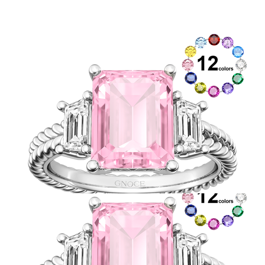 Gnoce Emerald-cut Three Stone Birthstone Engagement Ring_1