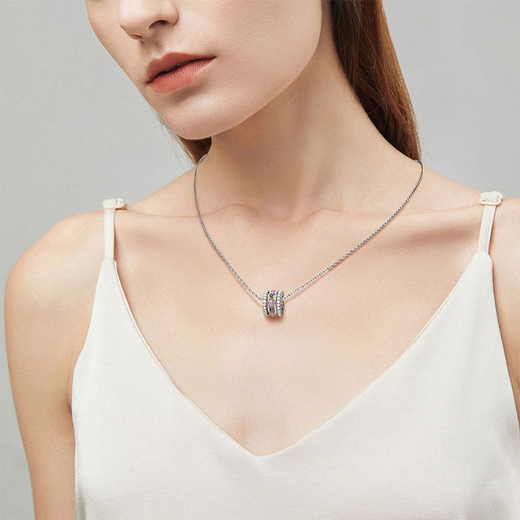 Gnoce Paving Link Drum Pendant Necklace_4