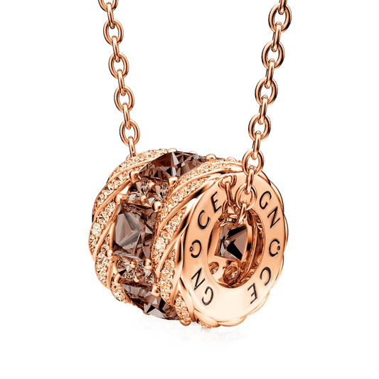 Gnoce Classic Brown Gems Paved Drum Pendant Necklace_1