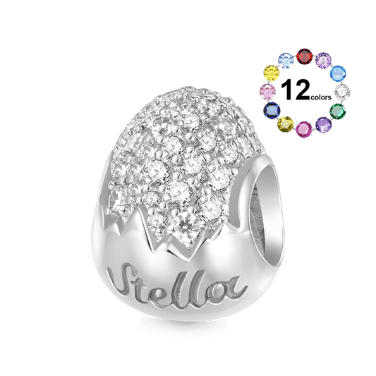 Gnoce Engravable Easter Egg Inlaid White Diamonds Pendant Dangle Charm_1