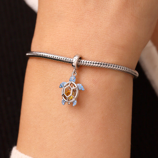 Gnoce Cage of Small Sea Turtle Heart Birthstone Pendant Dangle Charm_7