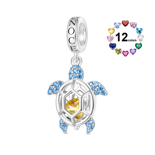 Gnoce Cage of Small Sea Turtle Heart Birthstone Pendant Dangle Charm_1