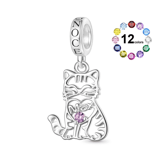 Gnoce Hollow Engravable Cat Birthstone Pendant Dangle Charm_1