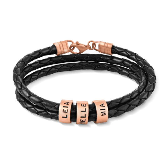 Gnoce Hip-hop Braided Leather Magnetic Clasp Multi-layer Engravable Bracelet_1