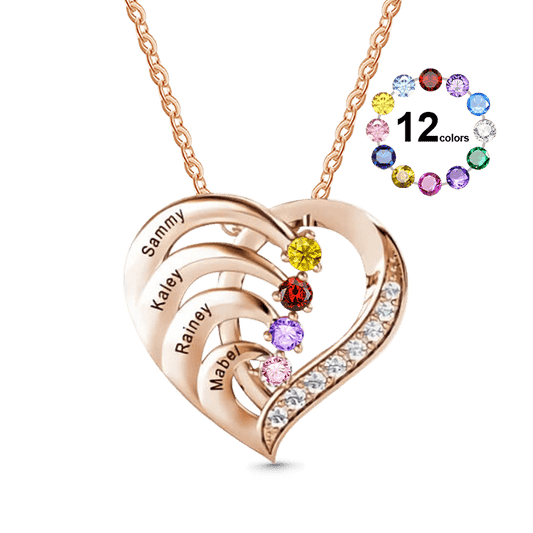 Gnoce Personalized Heart Necklace with 1-4 Birthstone and 1-4 Name_1