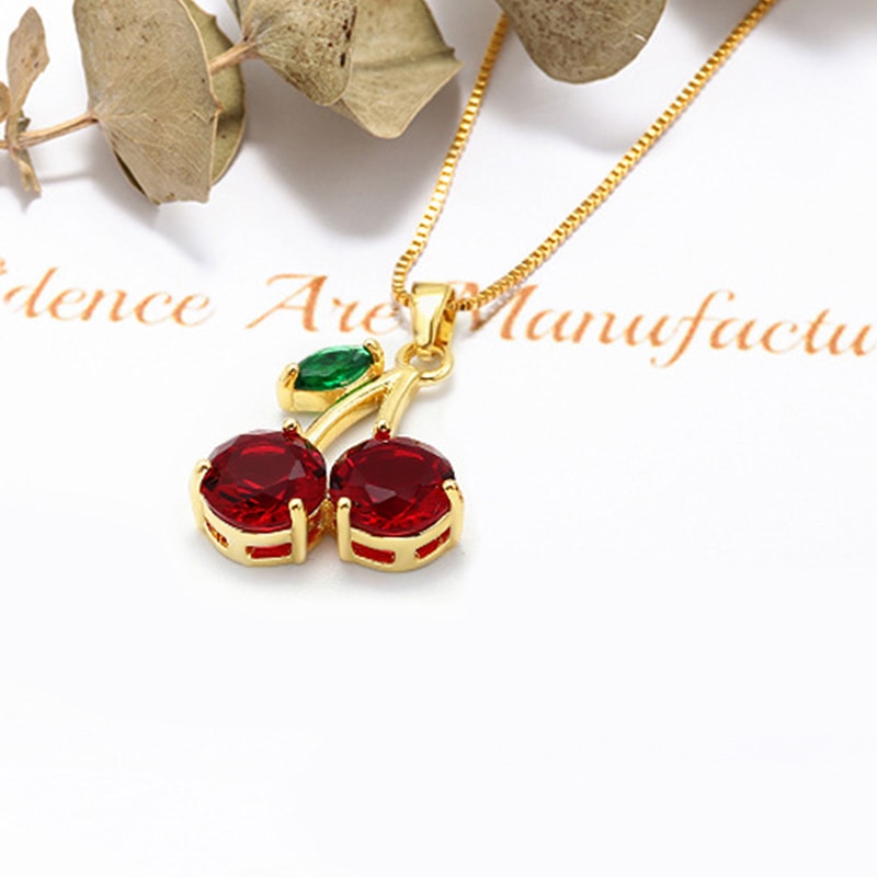 Sweet Cherry Necklace Gold Plated_2