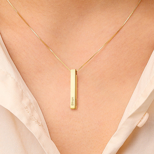 Gnoce Three-dimensional Column Engravable Three-color Necklace_6