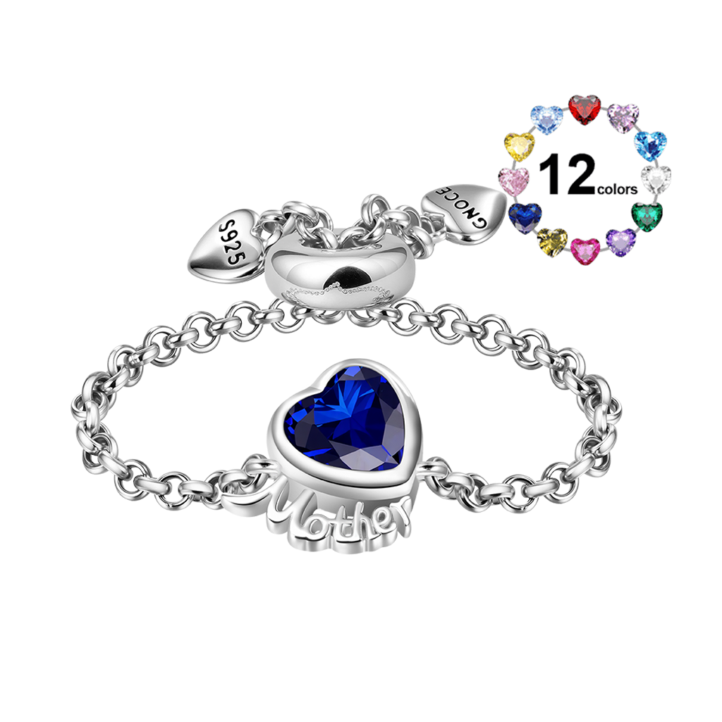 Gnoce Heart Birthstone Mother Adjustable Chain Ring_2