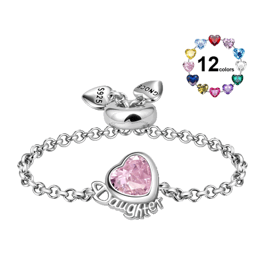 Gnoce Daughter Heart Birthstone Adjustable Chain Ring_1