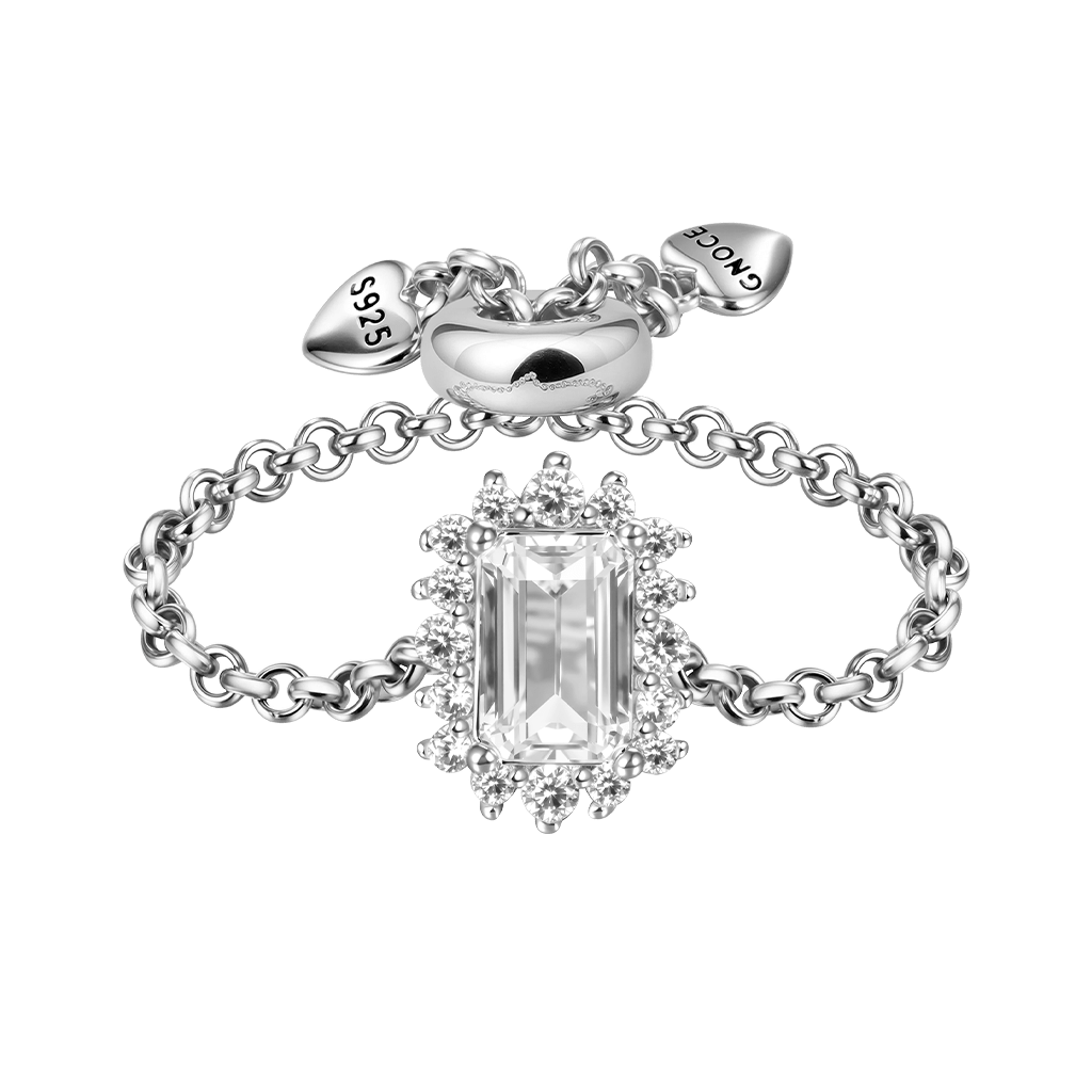 Gnoce Rectangular Cut Diamond Adjustable Chain Ring_2