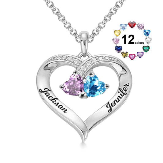 Gnoce Simple Heart Necklace with 2 Birthstones_1