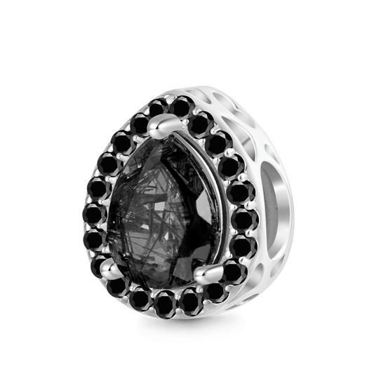 Gnoce Pear-shaped Black Hair Quartz Inlaid with Engravable Charm_1