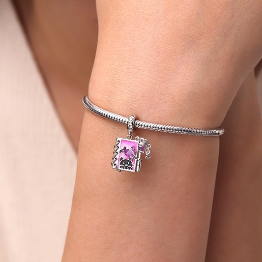 Gnoce Black Cat Diary with Flip-page Engravable Pendant Dangle Charm_8