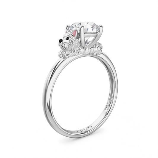 Gnoce West Highland White Terrier Embraces Moissanite Round Cut Ring_1