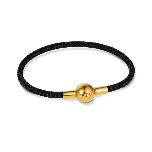 Gnoce Black Round Snap Basic Bracelet with 2 Pieces of Stoppers_1