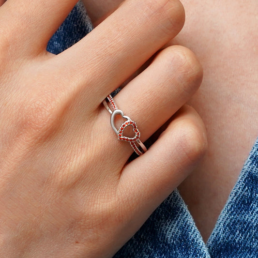 Gnoce Two Hearts Connect CZ Birthstone Band Ring_7