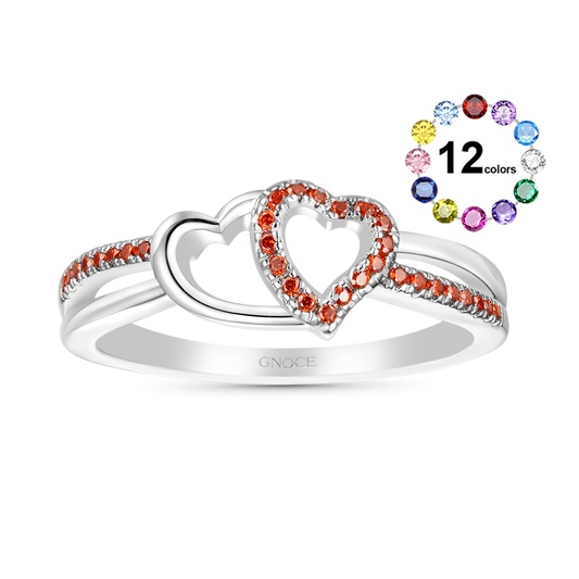 Gnoce Two Hearts Connect CZ Birthstone Band Ring_1