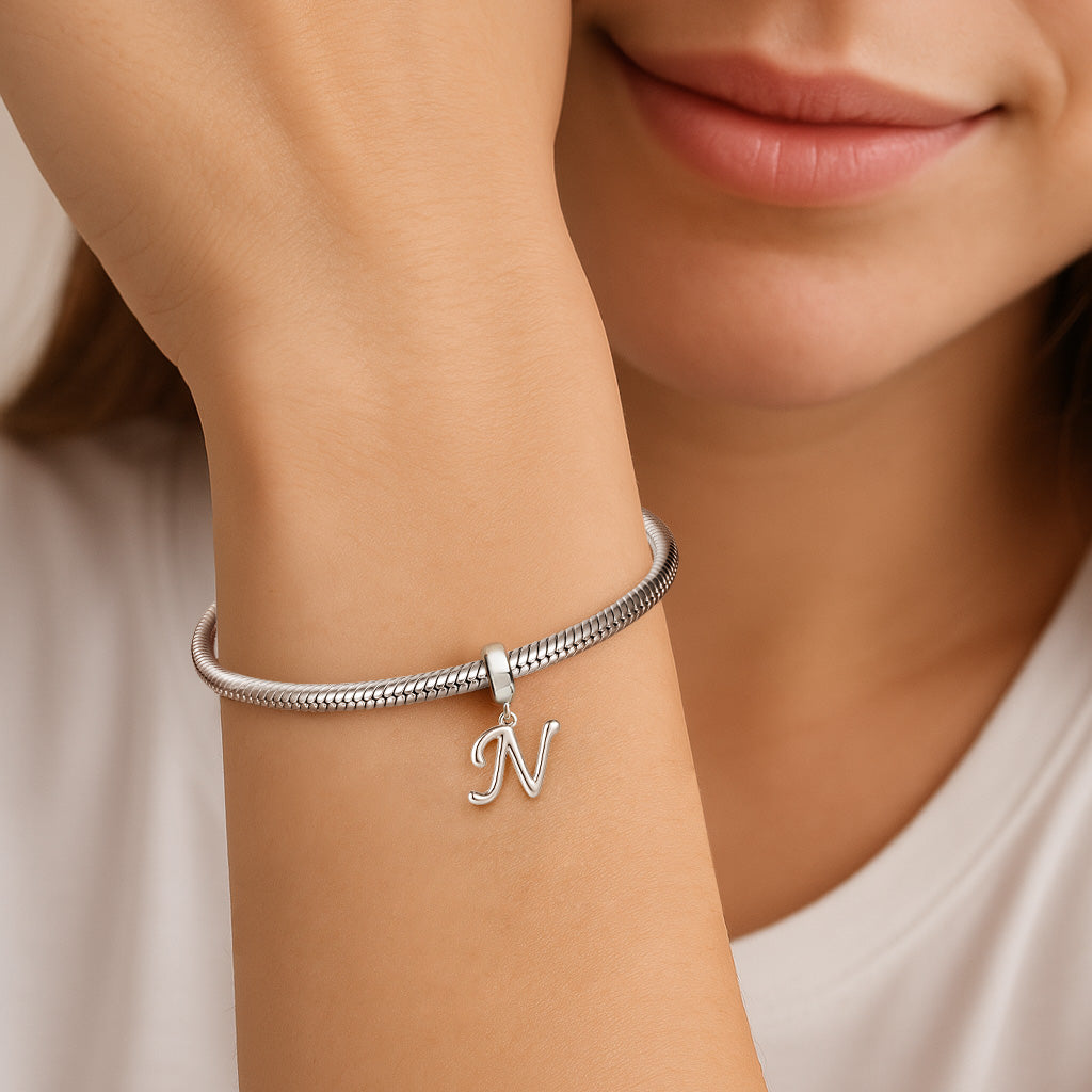 Gnoce "New Life"  Letter N 925 Sterling Silver Dangling Charm Great for Bracelet, Choker, Necklace_3