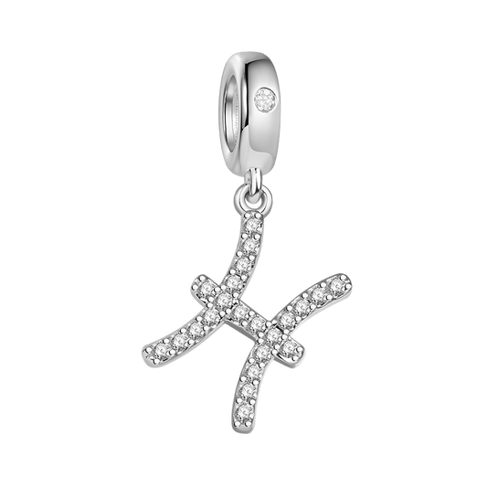 Gnoce "I Miss You" 925 Sterling Silver Pisces Charm Zodiac Sign Pendant With Cz For Bracelet_1
