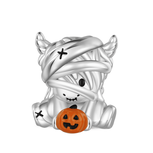 Gnoce Halloween Mummy Highland Cow Embrace Pumpkin Charm_1