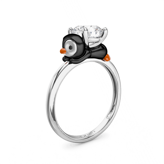 Gnoce Penguin Embraces Moissanite Round Cut Ring_1