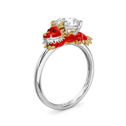 Gnoce Dragon Embraces Moissanite Round Cut Ring_1