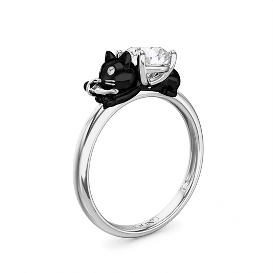 Gnoce Black Cat Embraces Moissanite Round Cut Ring_1