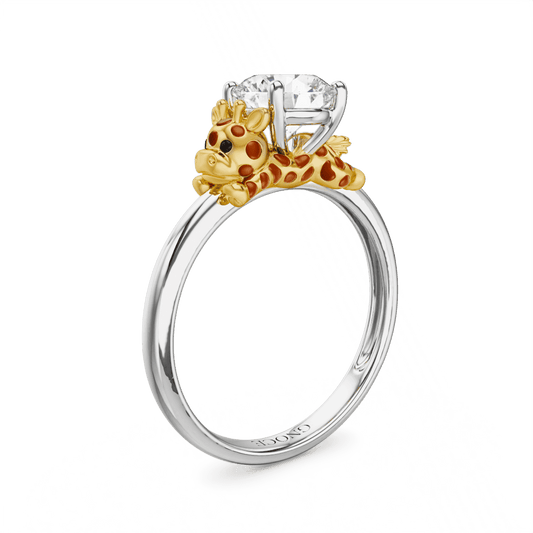 Gnoce Giraffe Embraces Moissanite Round Cut Ring_1