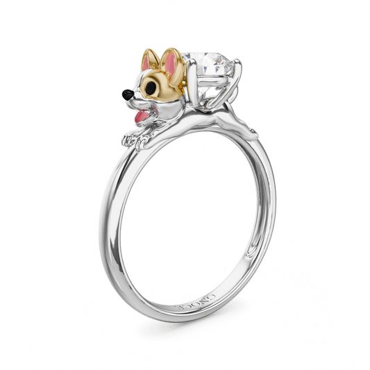 Gnoce Corgi Dog mbraces Moissanite Round Cut Ring_1