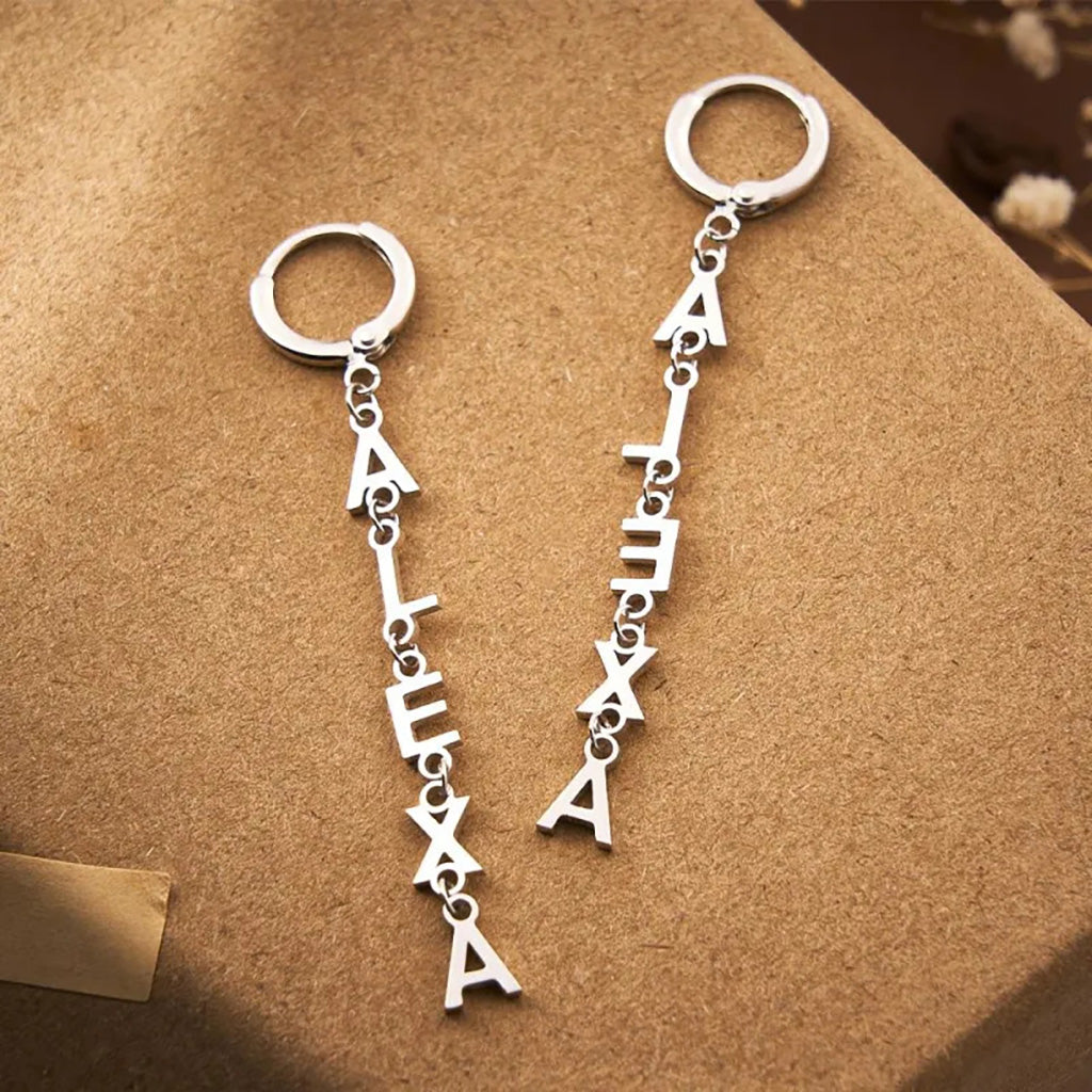 Gnoce Personalized Vertical Name Simple Drop Earrings_2