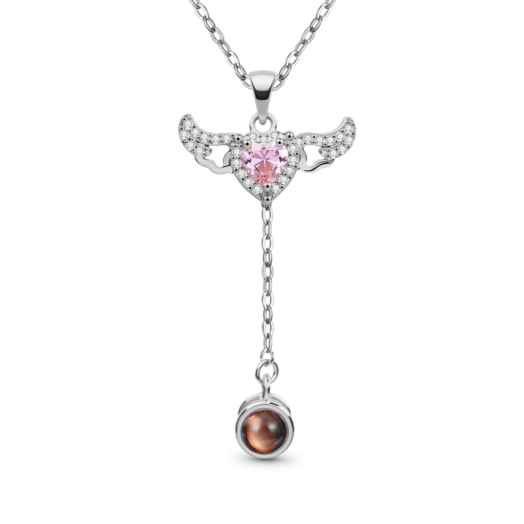 Gnoce Projection Cupid Heart Angel Wings Personalized Photo Necklace_2