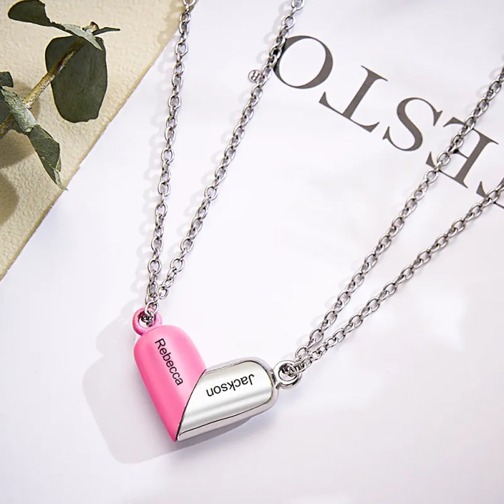 Gnoce Customized Engraving Name Rotating Deformation Magnetic Couple Necklace_4