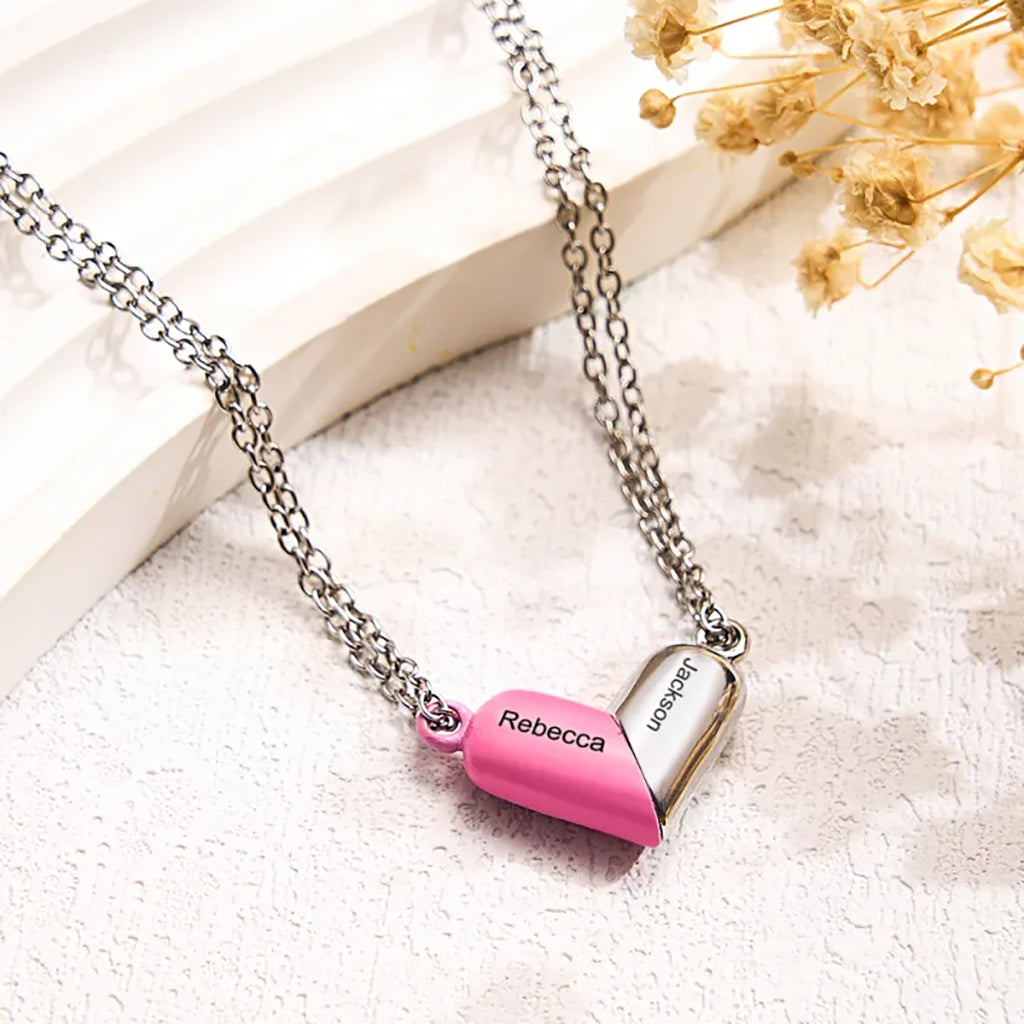 Gnoce Customized Engraving Name Rotating Deformation Magnetic Couple Necklace_5